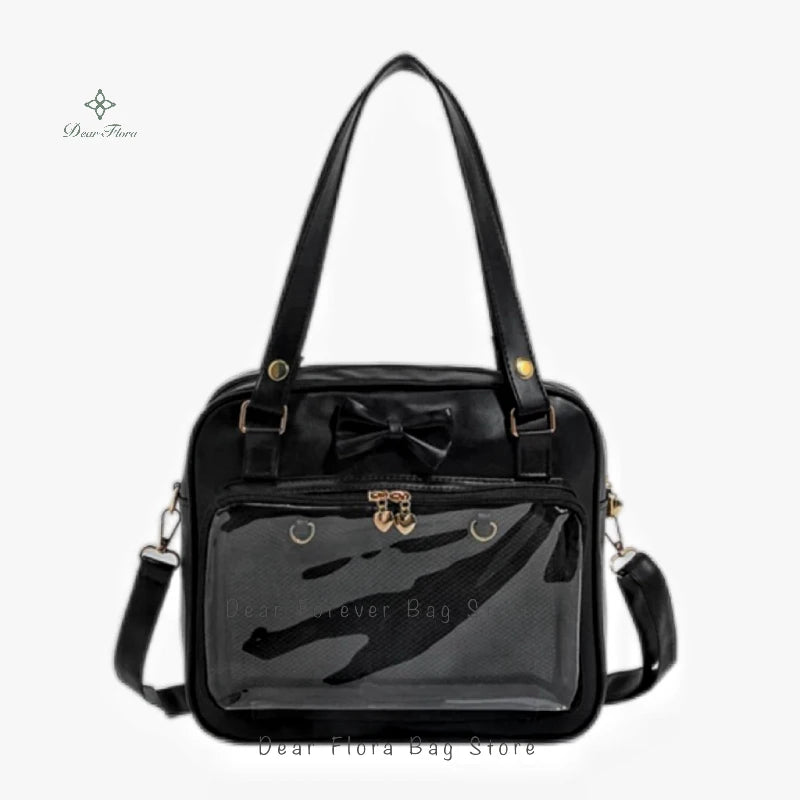 Y2K Cute Bow Ita Bag | Transparent DIY Messenger Bag for Girls | Fashionable Lolita Crossbody & Shoulder Bag | Clear Display Badge Tote for Anime Fans (Model 231) Luxegan