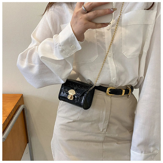 Korean Style Leather Bright Surface Shoulder Bag | Chain Mini Crossbody Bag & Lipstick Pouch Luxegan