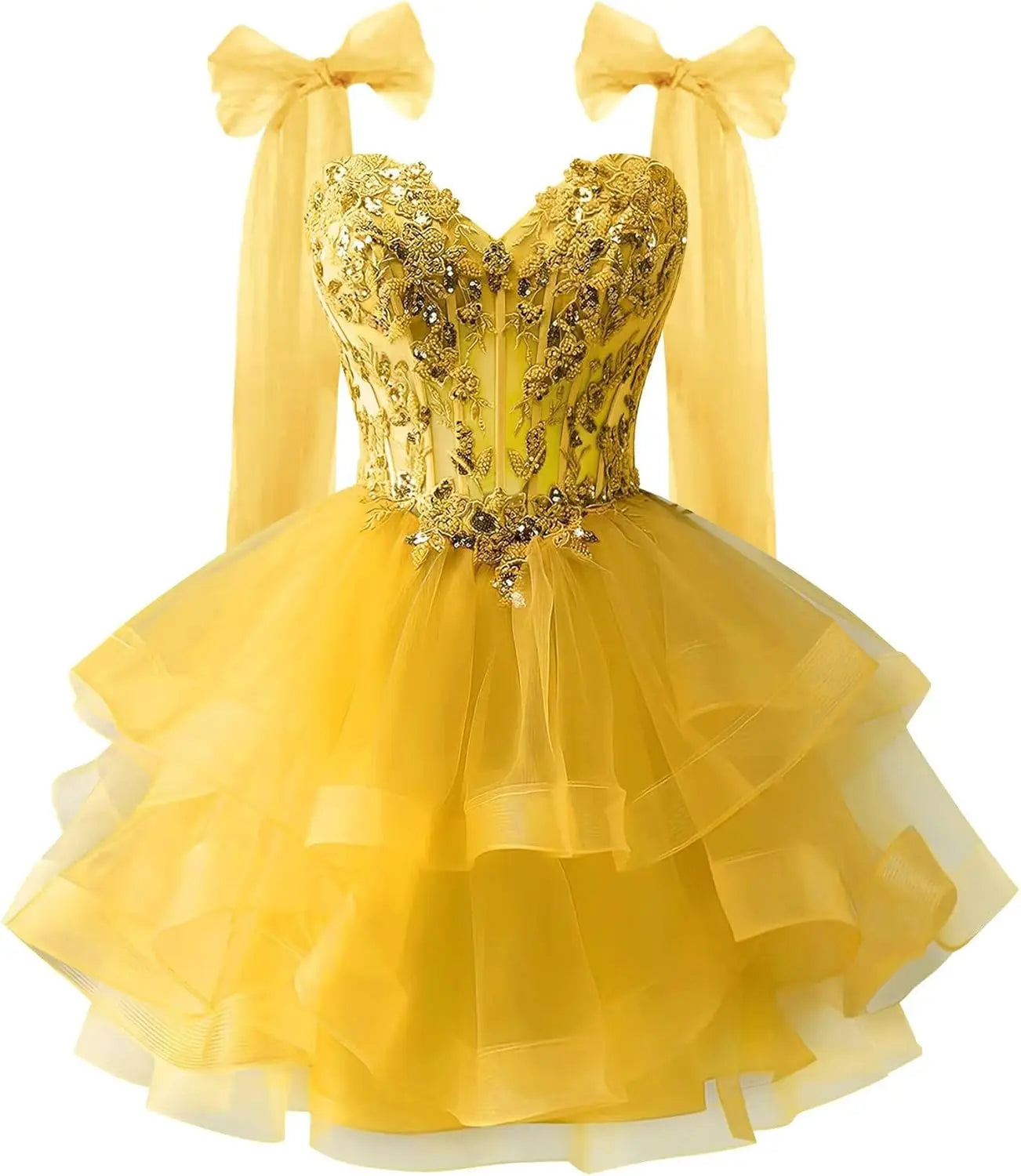 Tiered Tulle Homecoming Dresses Sparkly Lace Applique Bow Straps Short Prom Dress for Teens Cocktail Dress Graduation Dress