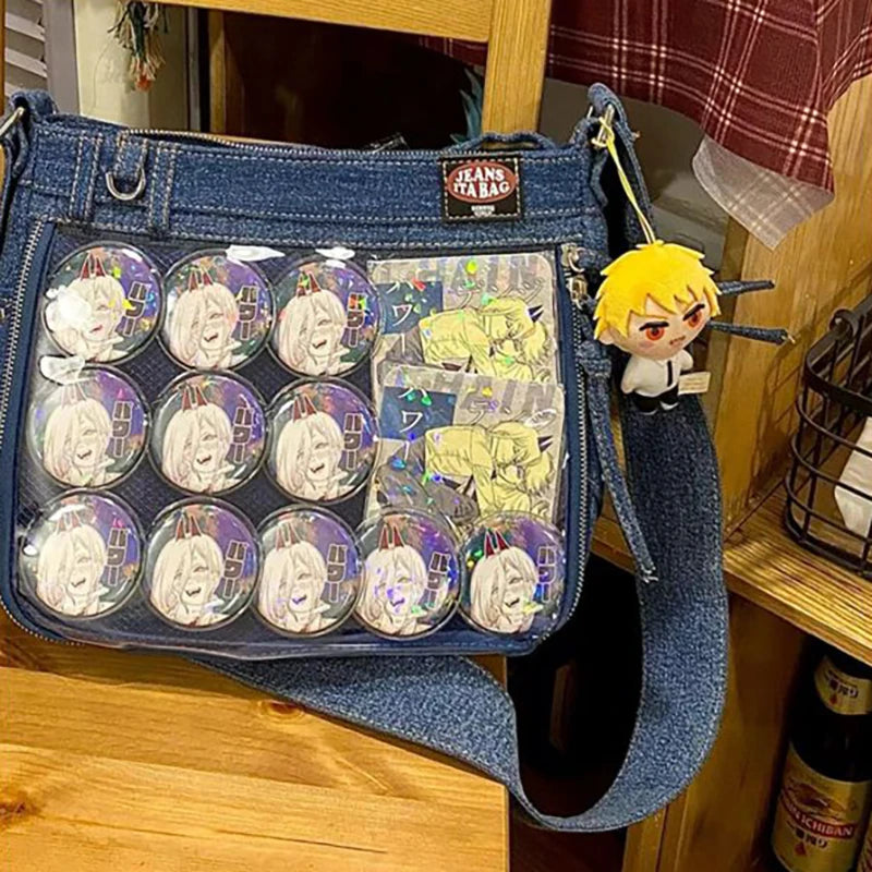Y2K Denim Ita Bags Women | Subculture Designer JK Uniform Crossbody Shoulder Bag | Casual Daily Commute Students Luxegan