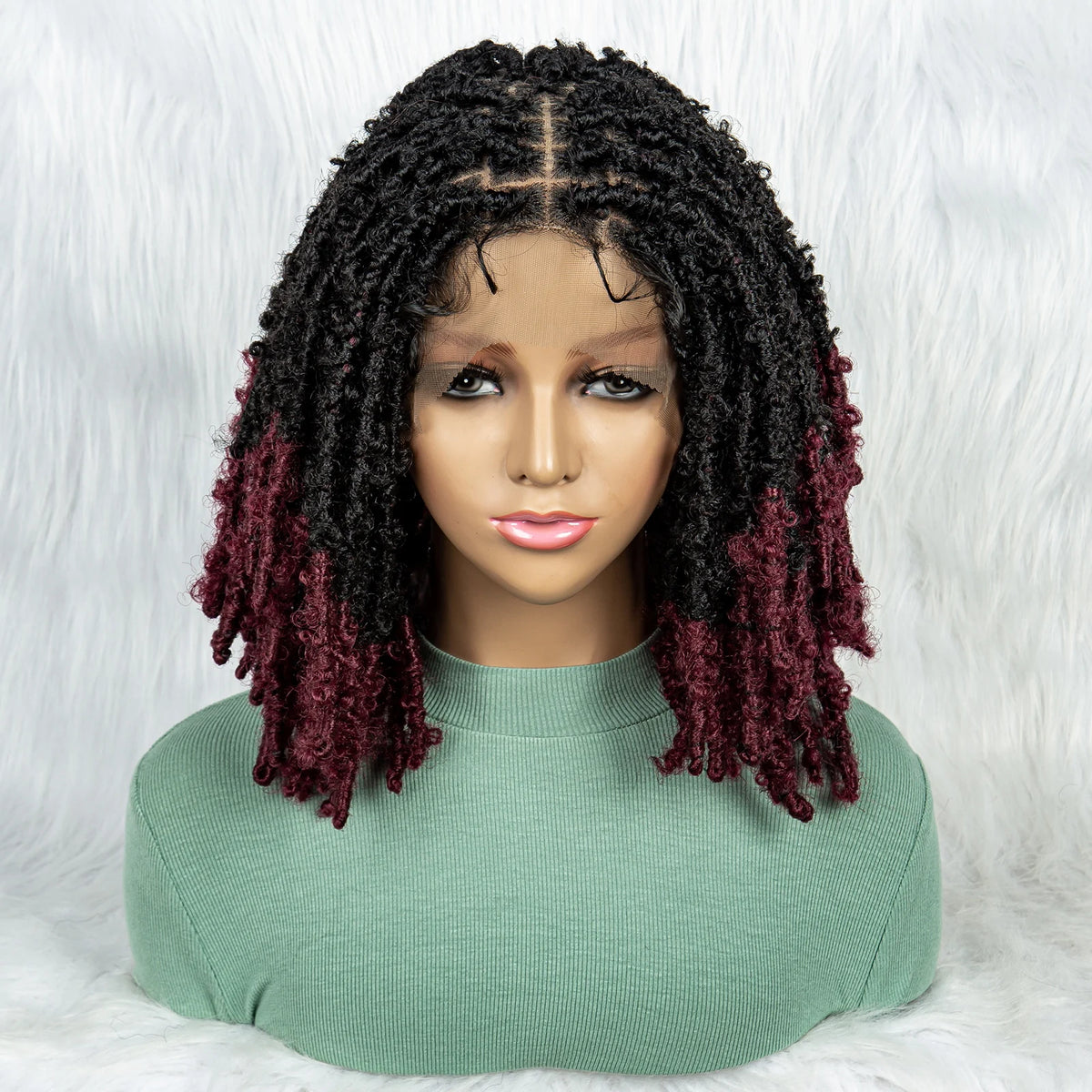 KIMA Pelucas trenzadas sintéticas de 14 pulgadas Peluca frontal de encaje Pelucas trenzadas 9x6 Trenzas de caja sin nudos con pelo de bebé para mujeres negras