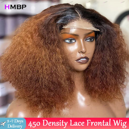 Kinky Straight 450 Density P4/30 Color Glueless Lace Frontal Wig Human Hair Ready To Go 13x6/360 HD Lace Frontal Wigs For Women