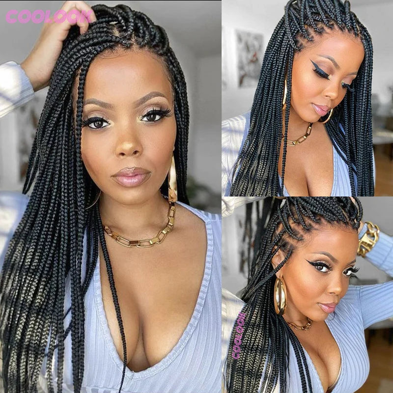 36 Inch Knotless Box Braids Cornrow Wig | 360 Full Lace | Square Parts