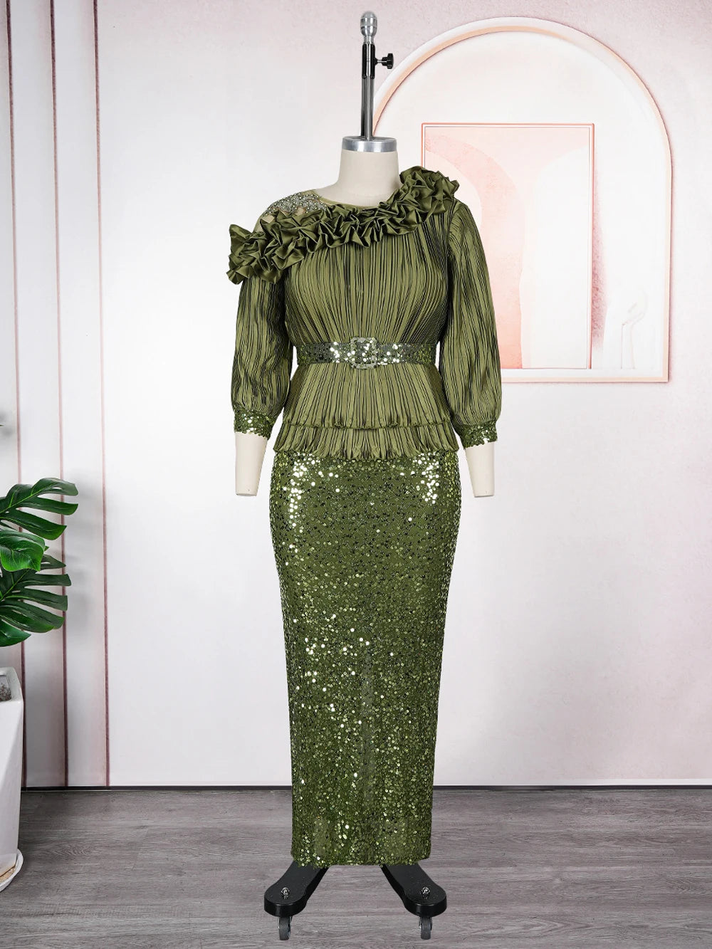 Luxury Sequin Kaftan Maxi Gown | African-Inspired Diamond Patchwork Evening Dress | Ankle-Length Zipper Slim Fit Sheath Dress Luxegan