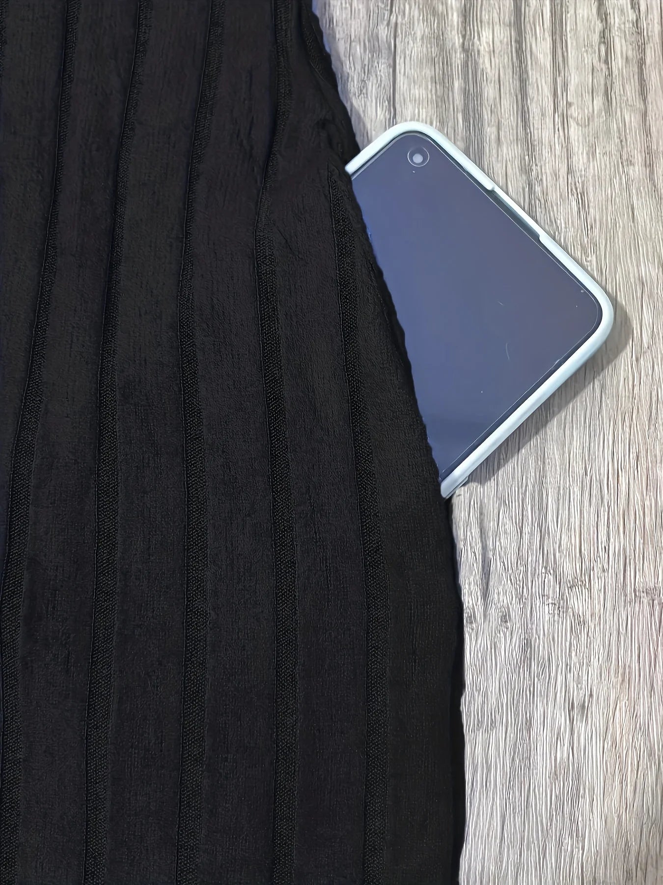Women's Fashionable Temperament Slim Fit Short Sleeved Dress | Elegant Double-Sided Pocket Knee-Length Sheath Dress | All-Season Solid Color O-Neck Knit Dress for Juniors Luxegan
