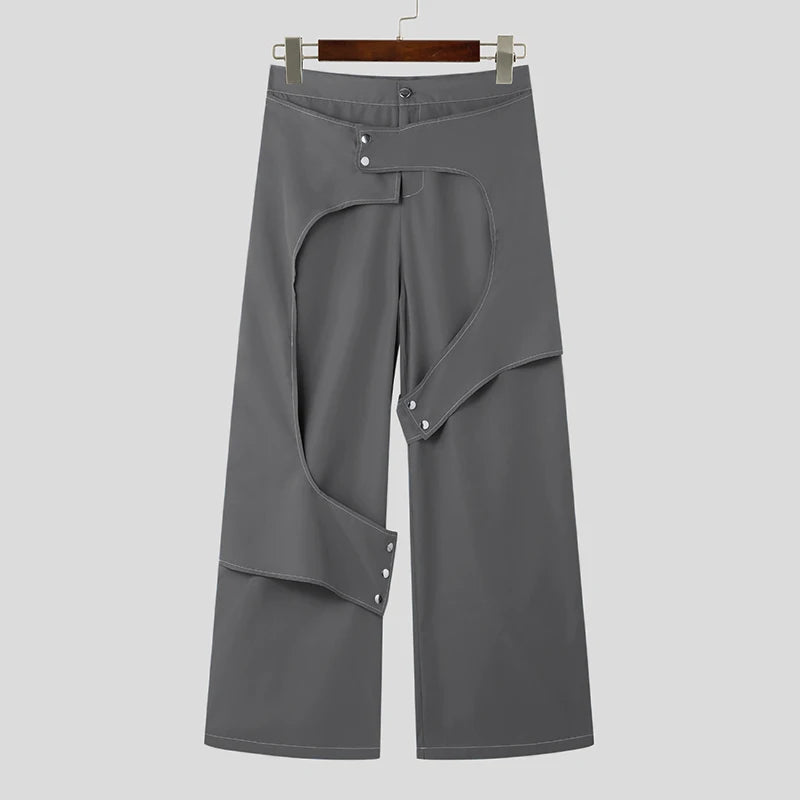 Men’s Irregular Button Joggers | Sophisticated "Wide-Leg" Straight Silhouette | Elegant Solid Color Casual Trousers | "Dignified" High-Performance Streetwear Pantalon for Radiant Versatile Styling Luxegan