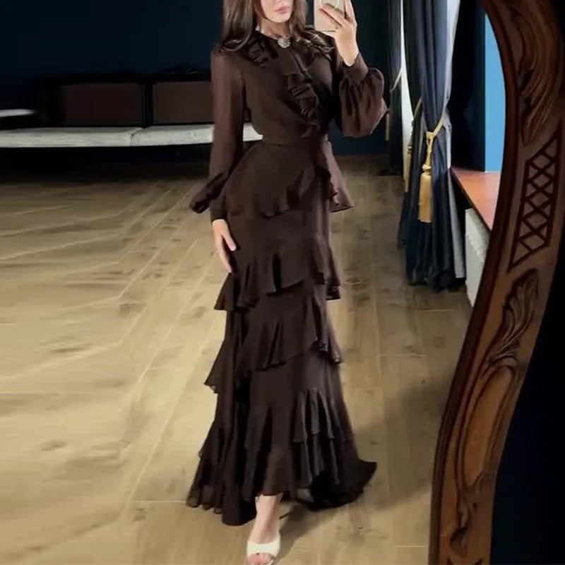 Women's Layered Ruffle Chiffon Maxi Dress Luxegan