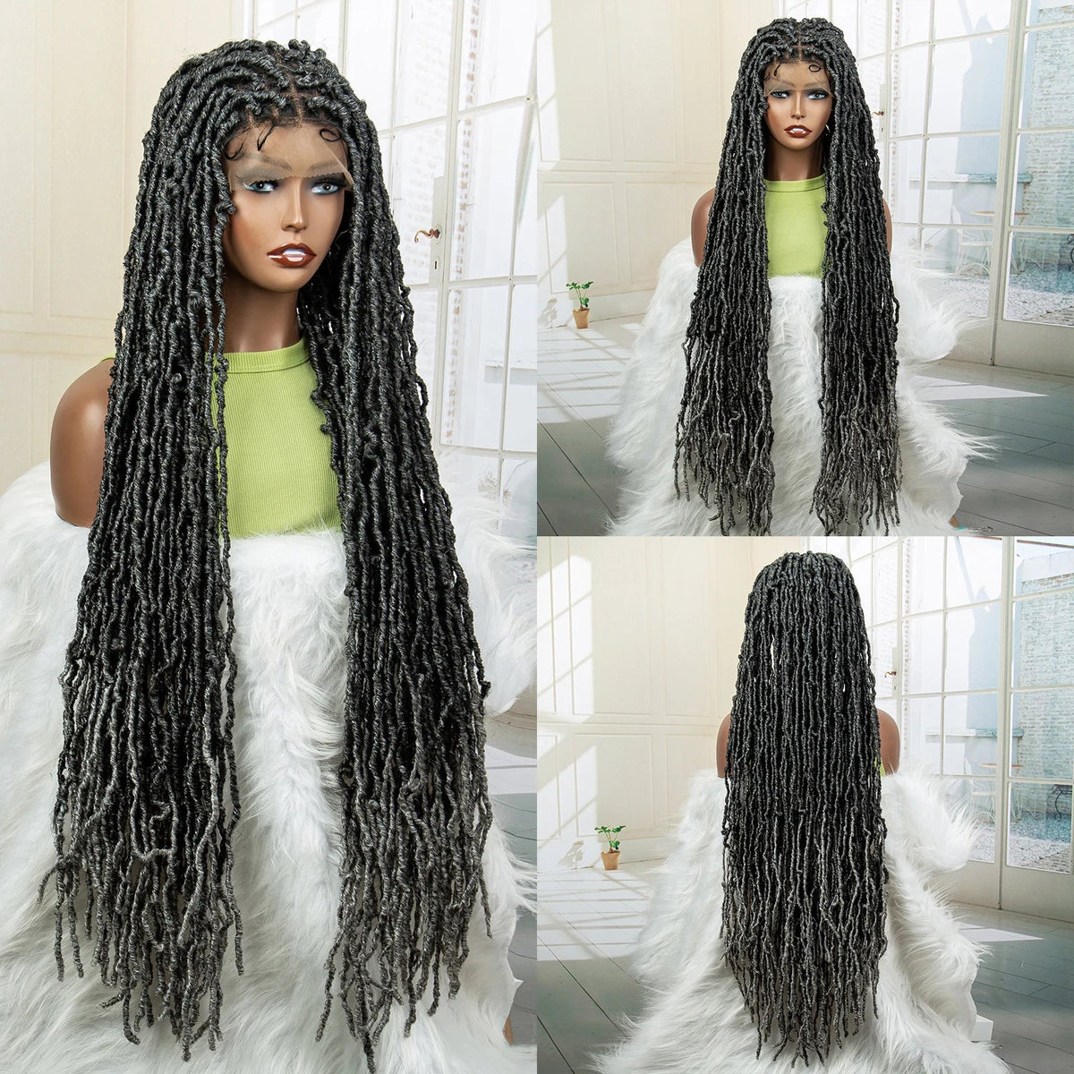 Super Long 36 Inches Synthetic Full Lace Dreadlock Box Braided Wigs for Afro Black Women Black Knotless Braiding Wigs Luxegan