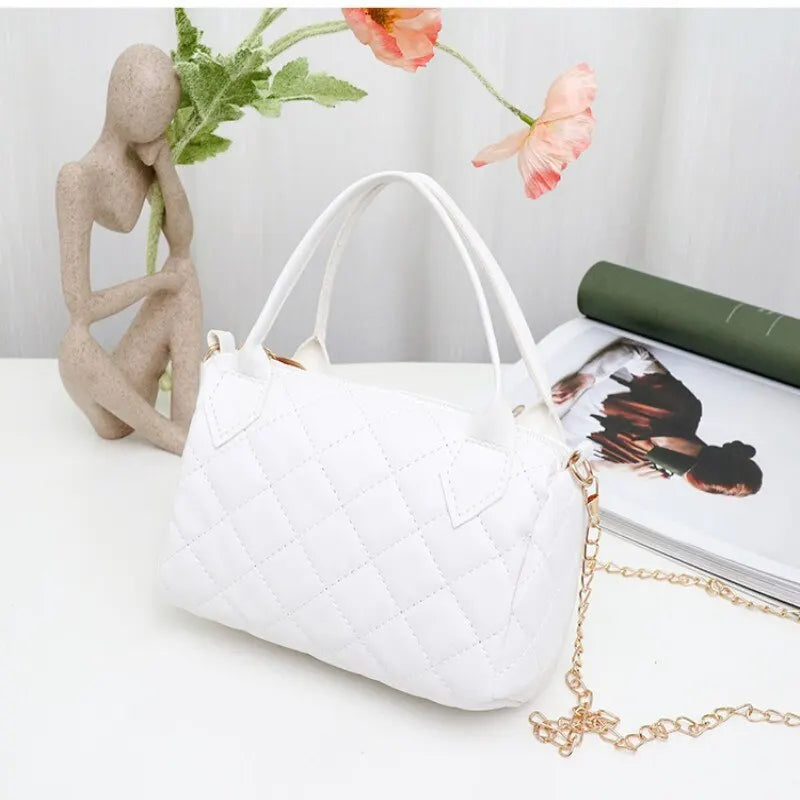Quilted Crossbody Bag | Convertible Chain Strap & Classic Satchel Handbag Luxegan