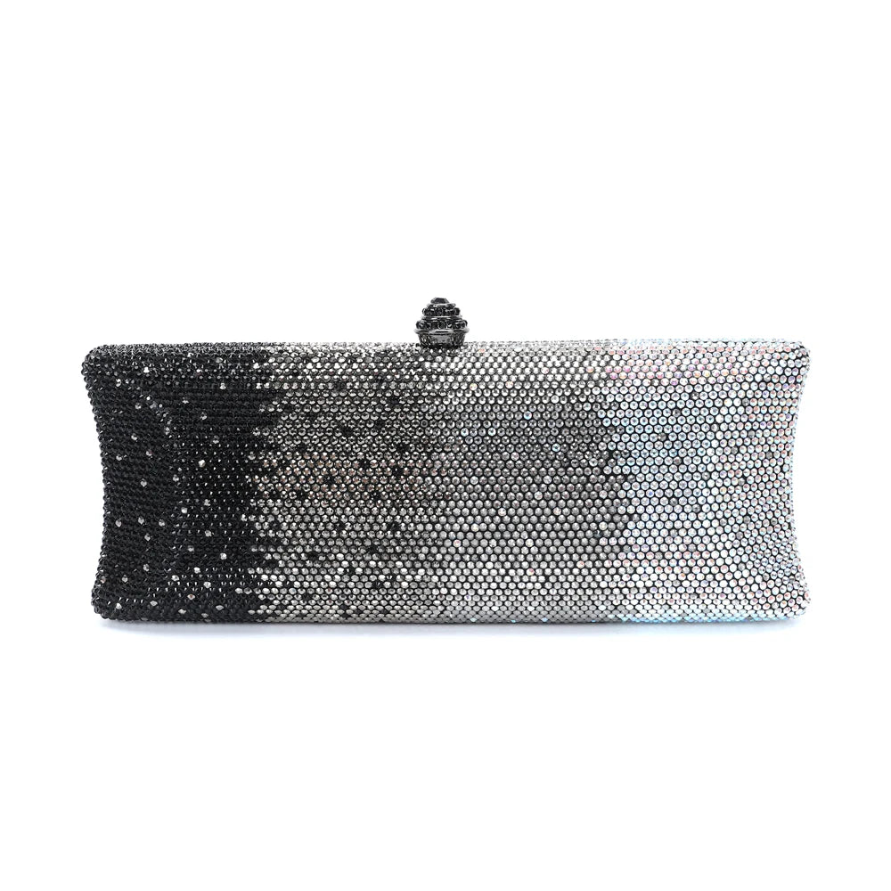 Colorful Diamond Gala Evening Bag | Sophisticated Rhinestone Party Clutch | Elegant Metallic Dinner Purse | "Dignified" Hard-Shell Bridal Handbag for Versatile Occasion Styling Luxegan