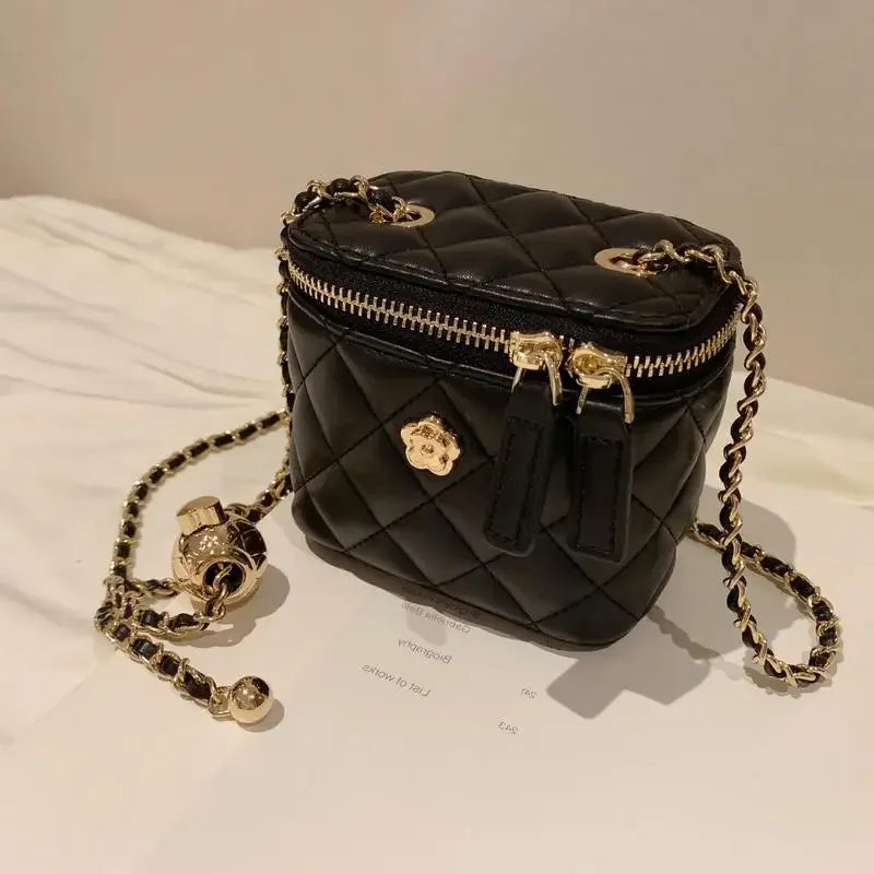 New Mini Shoulder Bag | Camellia Lingge Chain Box Small Bag for Women (Shoulder Bag & Crossbody Bag) Luxegan
