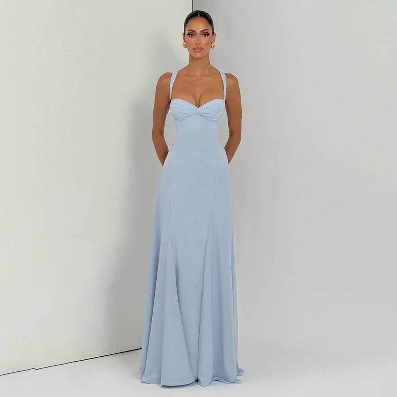 Women's Elegant Yellow Low-Cut Backless Maxi Dress | High-Waisted Lace-Up Waist Cincher Party Gown | Short Puff Sleeve Hollow-Out Club Dress | Premium Tatting Slight Stretch Mid-Calf Fit and Flare Luxegan