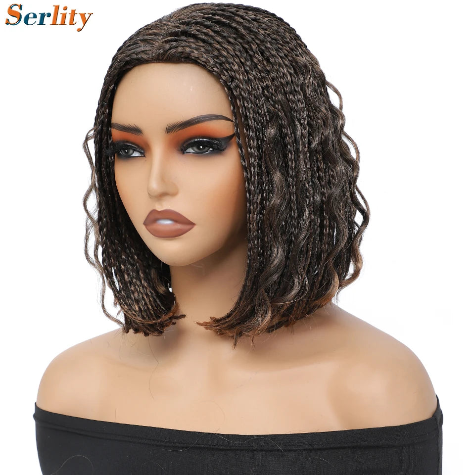 New Style Bob Box Braided Wigs For Black Women 12inches Synthetic Box Braids Crochet Hair Wigs On Sale Clearance Short Black Wig Luxegan