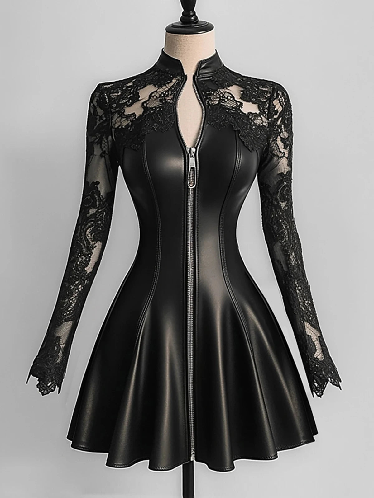 Women's Black Lace Mesh Long Sleeve Bodycon Dress Luxegan