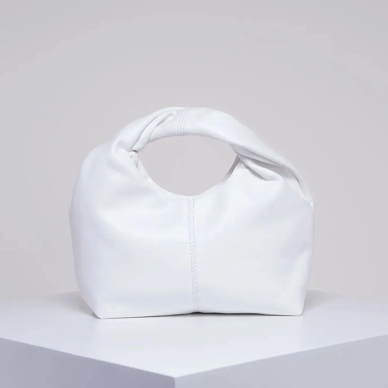 Women’s Stylish Twist Square Clutch Bag | Sophisticated Ruched Top-Handle Handbag | Simple and Versatile Solid Color Commuter Bag | Fashion-Forward Soft PU Leather Shoulder Purse Luxegan