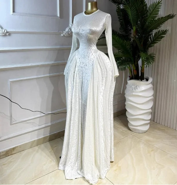 Floral O-Neck Full-Length Sleeve Mesh Pleated A-Line Floor-Length Dress – Empire Waist, Regular Fit, Spring/Summer Luxegan