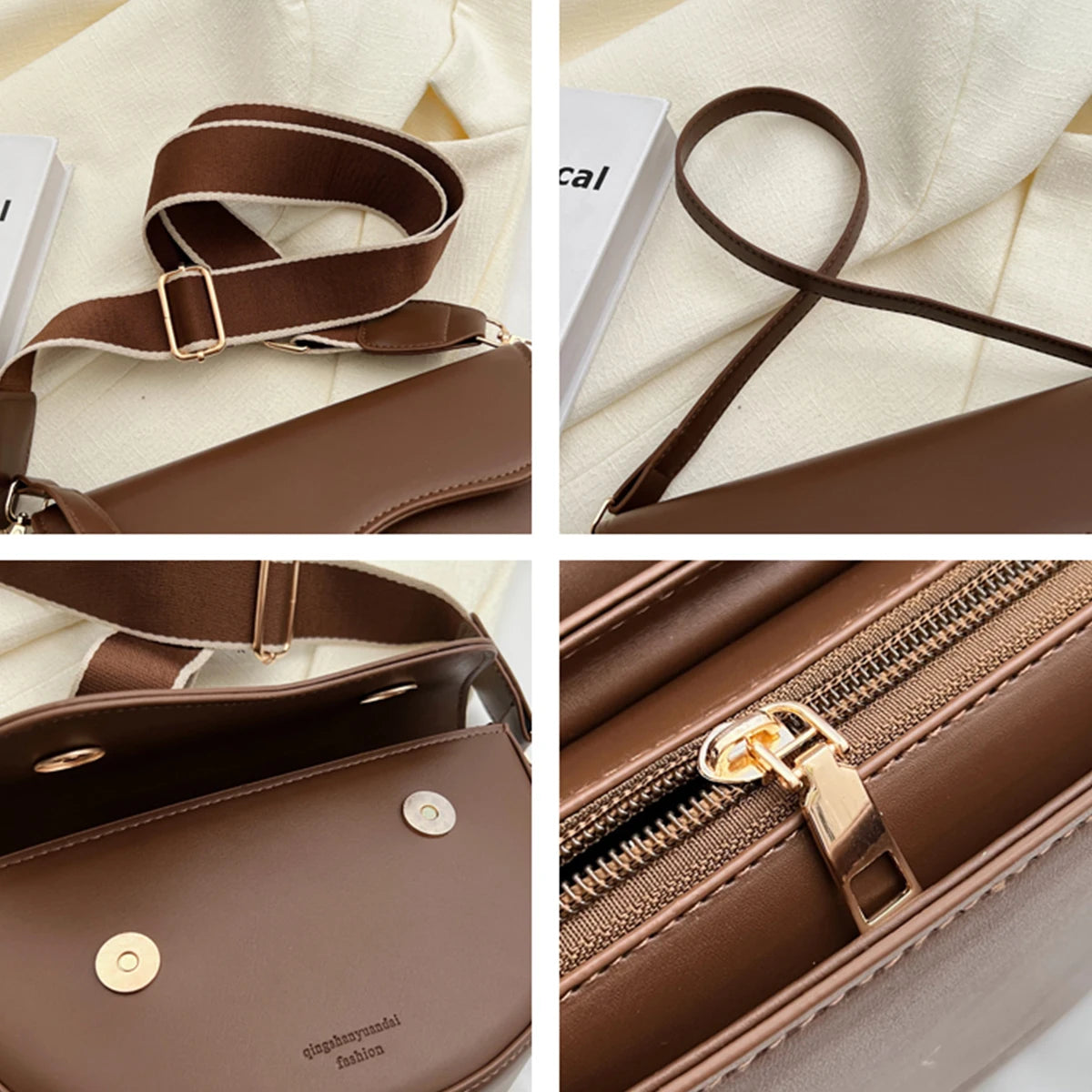 Fashion Letter Minimalist Crossbody Bag | Lightweight PU Shoulder Bag with Magnetic Flap Luxegan