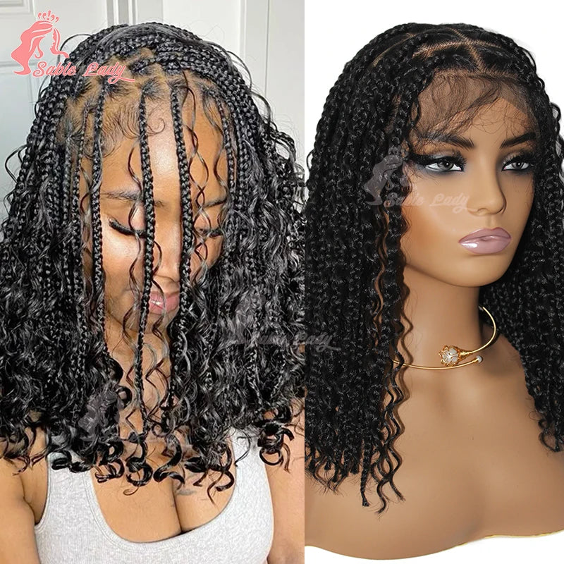 12 Inch Boho Bob Knotless Box Braids Wig | 360 Full Lace
