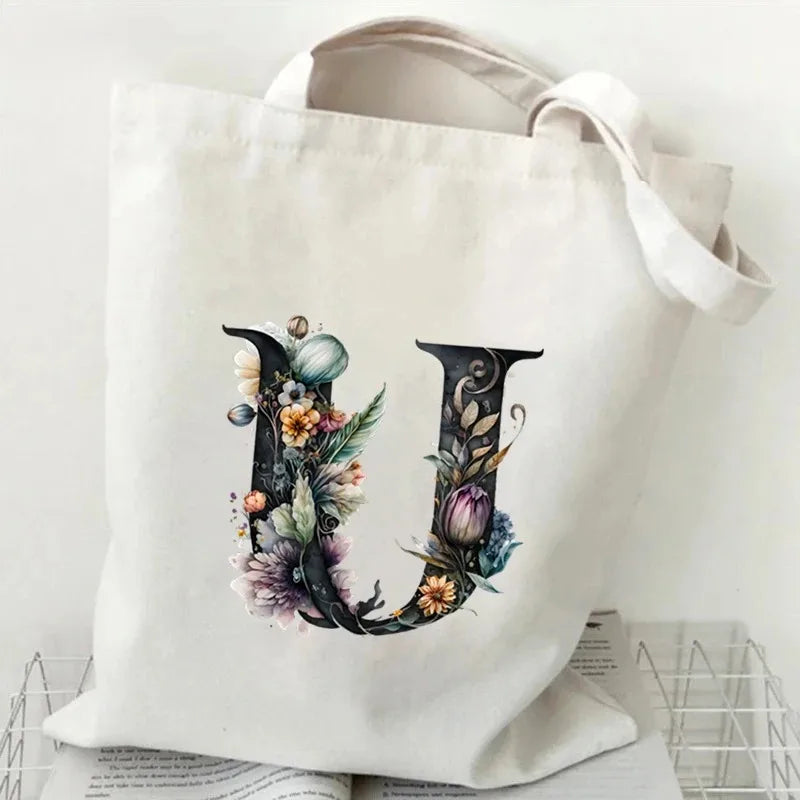 Harajuku Letter & Flower Canvas Tote | Eco Reusable Shopping Bag Luxegan