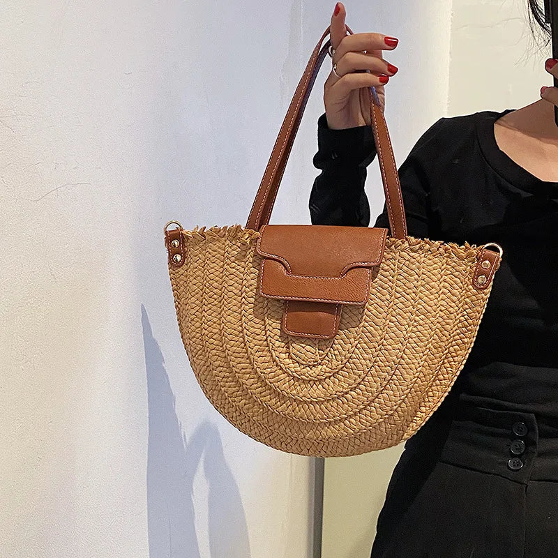 Designer Woven Straw Tote | Large Capacity Beach & Shopper Bag Luxegan