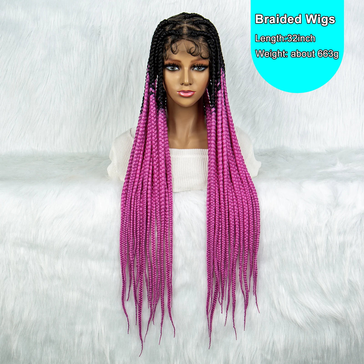 Colorful Knotless Box Braids Wig | Full Lace Cornrow Accents | Black Women Luxegan