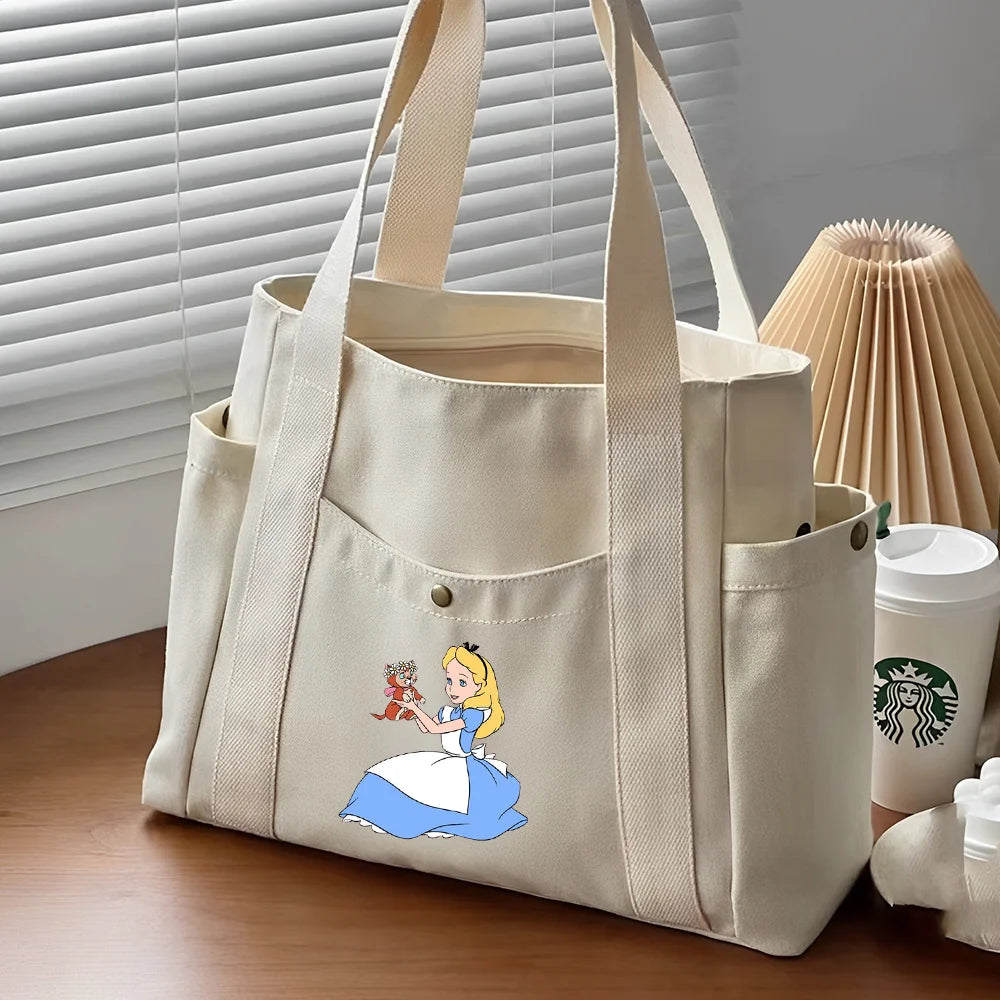 Alice in Wonderland Canvas Tote Bag | Unisex Work Commuter Carrying Bag | College Student Book Shoulder Shopping Bag Luxegan