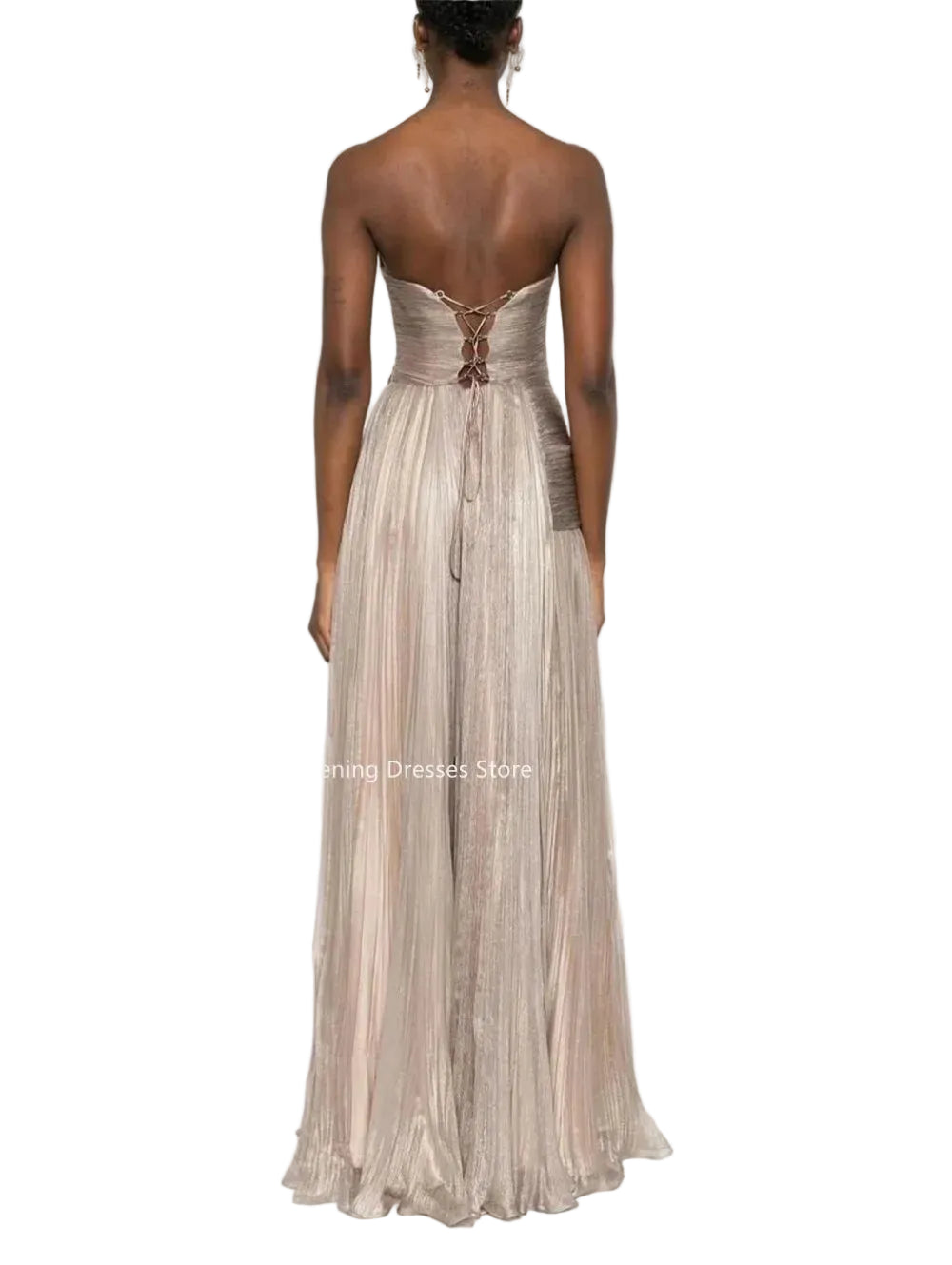 Elegant A-Line Strapless Evening Gown | Shiny Pleated Satin Formal Party Dress | Sophisticated Corset Prom Gown | Premium Sleeveless Floor-Length Non-Woven Gown Model 3MQF251208M Luxegan