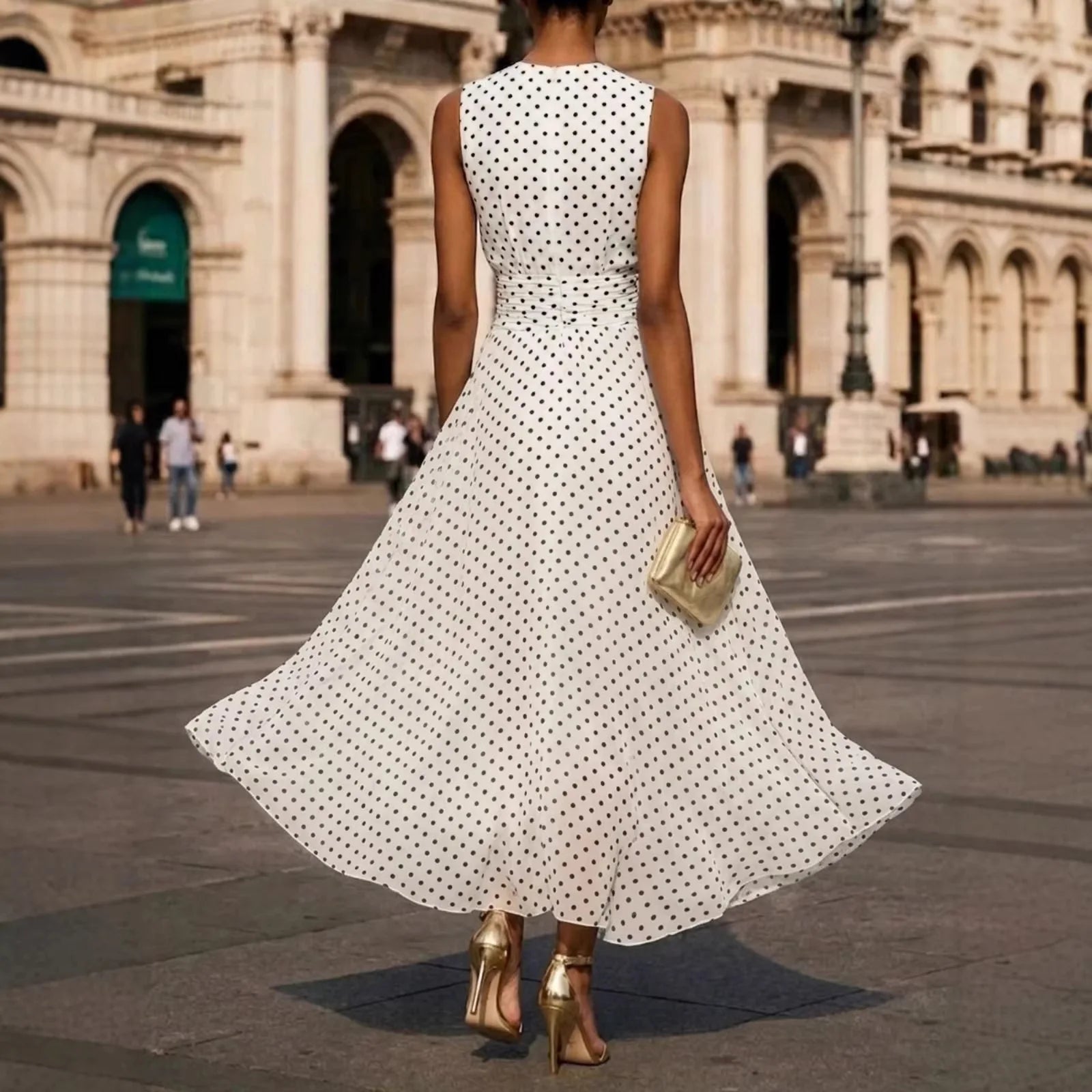 Women's Sleeveless Polka Dot Maxi Dress Luxegan