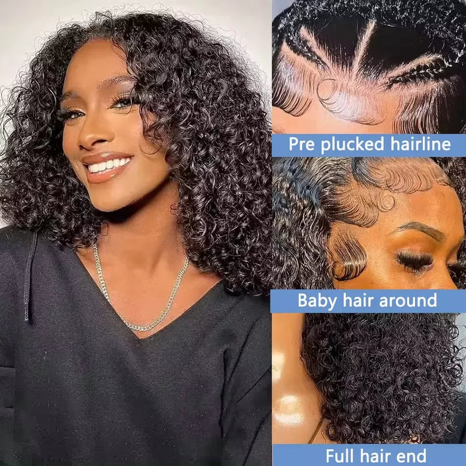100% Human Hair Loose Deep Wave Short Bob Wig | 14 Inch 200 Density Vietnamese Remy 13x4 Transparent Lace Front Wig Luxegan