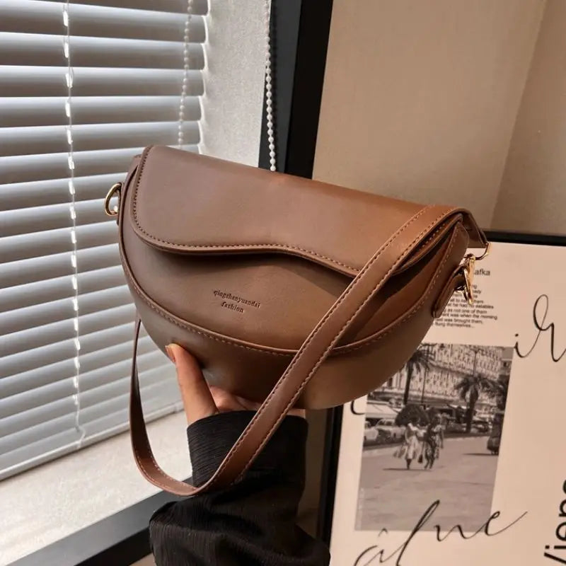 Small Leather Saddle Bag | Vintage Underarm Handbag & Chain Crossbody Purse Luxegan