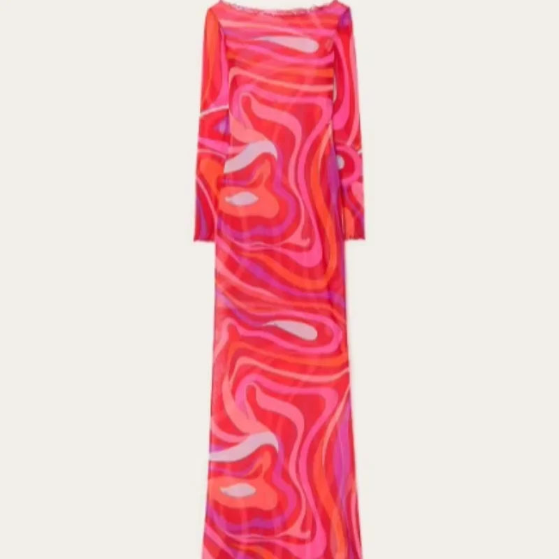Print O-Neck Sleeveless Slim Fit Straight Midi Dress – Natural Waist, Cotton Blend, Spring/Summer Luxegan
