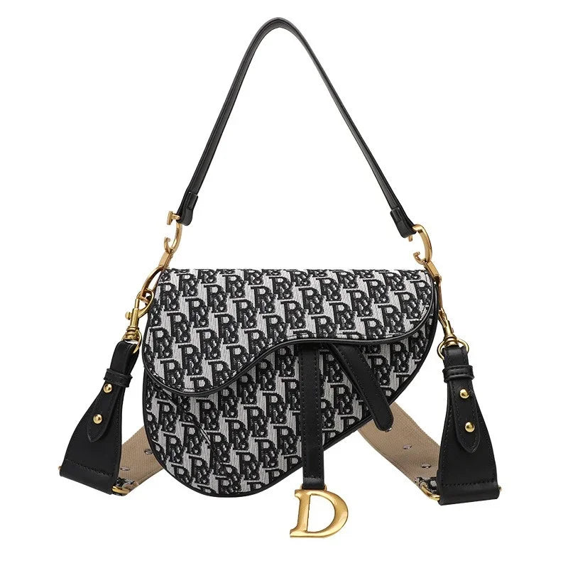 Canvas Letter-Print Saddle Crossbody | Soft Large Capacity Underarm Bag Luxegan