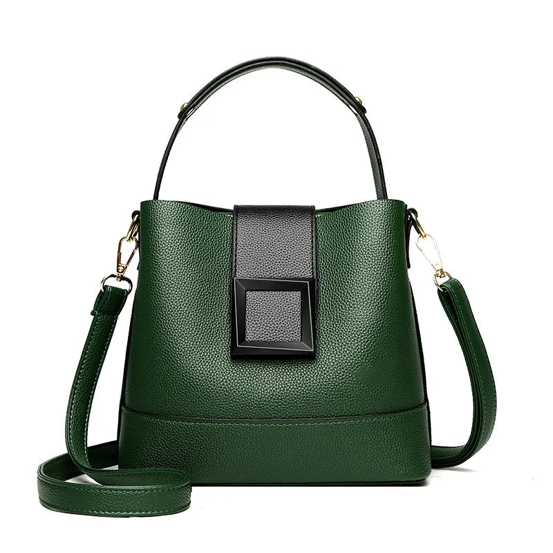 New Versatile Leather Bucket Tote Bag | Sophisticated Trendy Female Shoulder Handbag | Elegant Large Capacity Fashion Crossbody | Luxury Vintage Business Bag with Hasp & Zipper Closure Luxegan