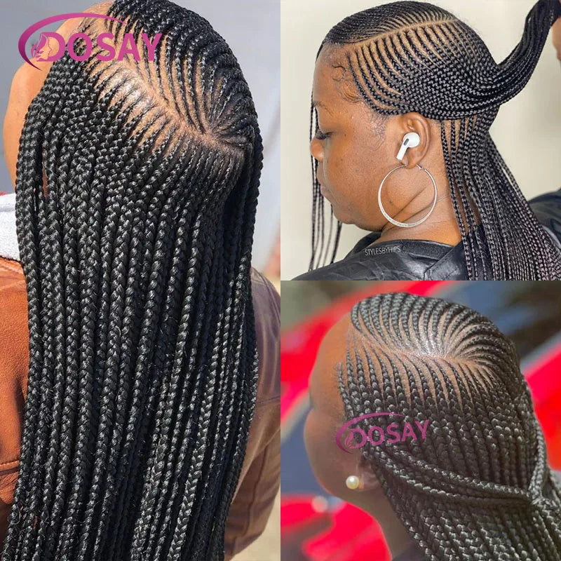 Synthetic Full Lace Front Wig Cornrow Double Braided Wigs For Black Women Box Side Part Braided Lace Wig Faux Locs Braids Wigs Luxegan