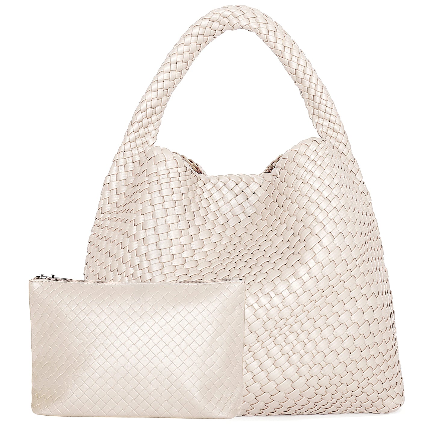 Large Woven PU Leather Shoulder Bag | Soft Summer Beach Shopper with Purse Luxegan