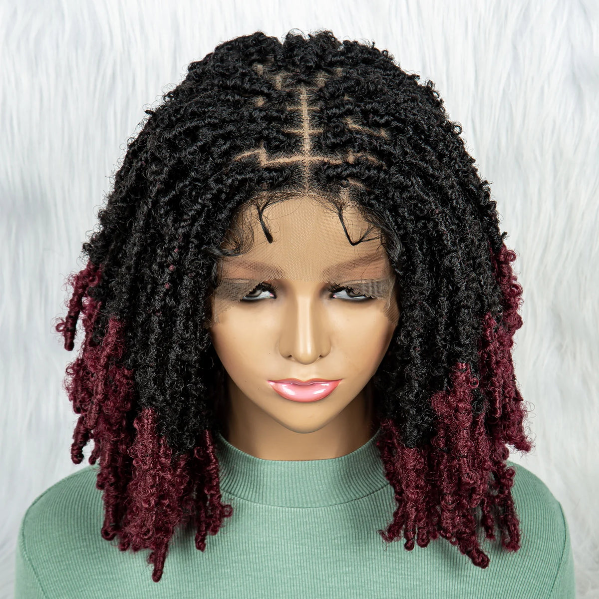 KIMA Pelucas trenzadas sintéticas de 14 pulgadas Peluca frontal de encaje Pelucas trenzadas 9x6 Trenzas de caja sin nudos con pelo de bebé para mujeres negras
