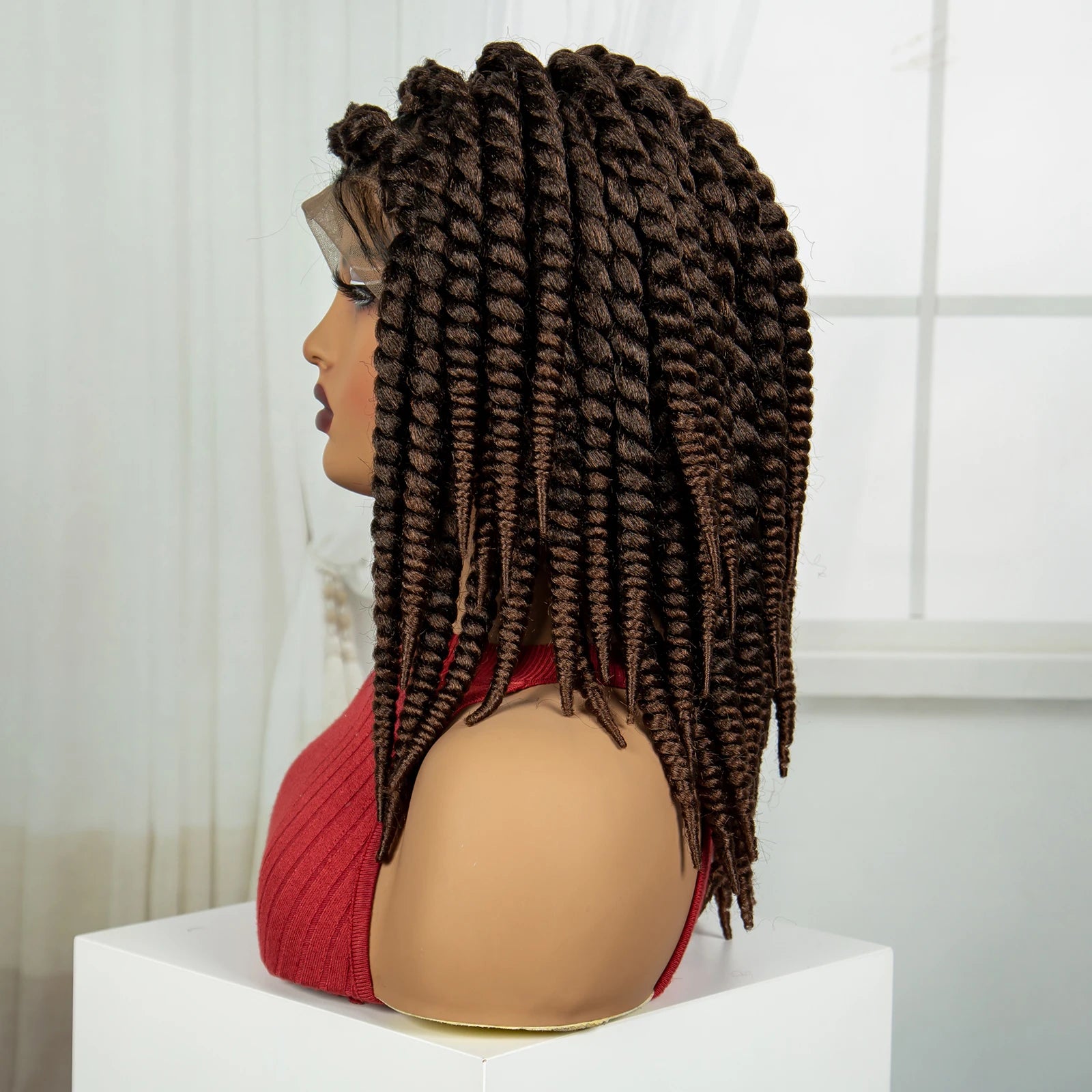 16" Knotless Box Twist Braids Wig | Full Lace | Baby Hair Luxegan
