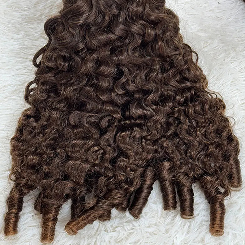 Burmese Highlight Brown Pixie Curly Human Hair Bundles | 12A Grade Raw Virgin Brazilian Curly Weaving | 100% Remy Human Hair Machine Double Weft Bundle Extensions Luxegan
