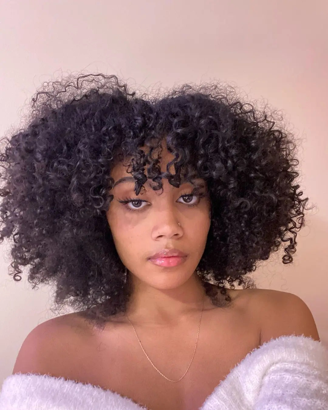 Blonde Afro Kinky Curly Human Hair Bob Wig with Bangs - Full Machine-Made Glueless Short Bob Wig - 100% Brazilian Remy Human Hair Honey Ombre Blonde Fringe Wig for Women Luxegan