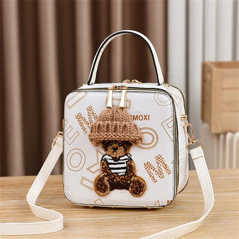 PU Leather Shoulder Bags | Fashion Simple Cute Cartoon Bear Crossbody Bag & Messenger Bag (Women's Small Square Handbags) Luxegan
