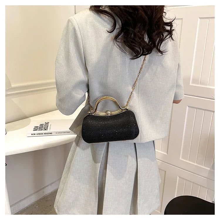Elegant Chain Evening Dinner Bag | Vintage Shell Shoulder Bag for Women | Fashionable Top-Handle Satchel | Chic PU Leather Underarm Crossbody Bag Luxegan