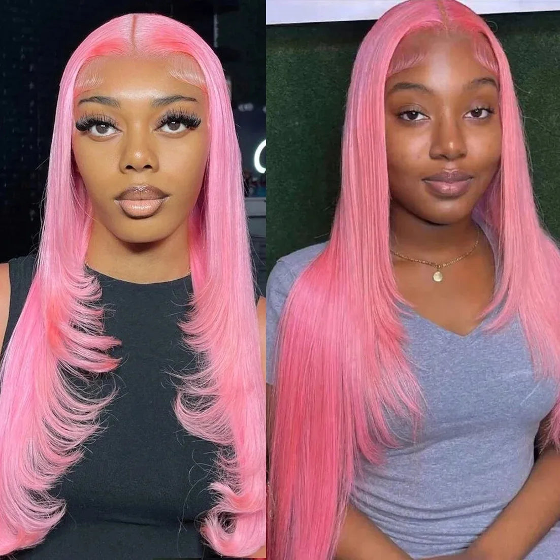 Layered Straight Pink Wig | Sophisticated 13x4 HD Transparent Lace Frontal | Elegant High-Temperature Fiber Bone Straight | "Dignified" 10–34 Inch Pre-Plucked Glueless Wig for Radiant Daily Wear & Cosplay Luxegan