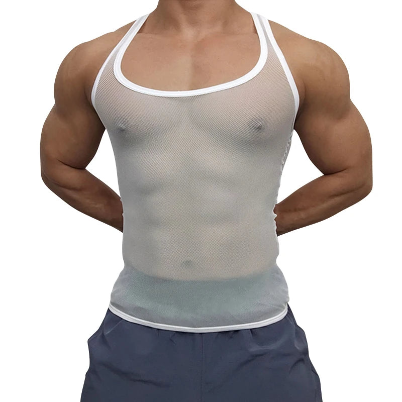 American Style Fashion Men's Perspective Mesh Vest | Sophisticated "Sleeveless" Streetwear Silhouette | Elegant Thin Sexy Casual Tank Top | "Dignified" High-Performance Jersey Top for Radiant Versatile Styling Luxegan