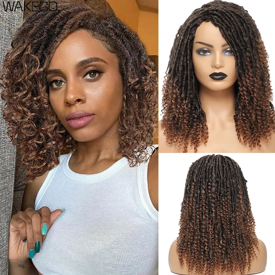 12 Inch Curly Faux Locs Dreadlock Wig | Machine or Headband Cap