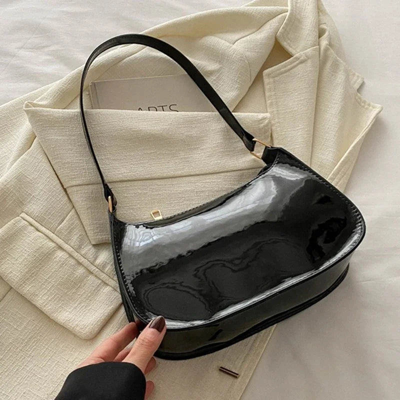 Retro Solid Color PU Shoulder Underarm Bag | Women Fashion Patent Leather Handbag | Casual Hobos Purses And Handbag Ladies Hand Bags Luxegan