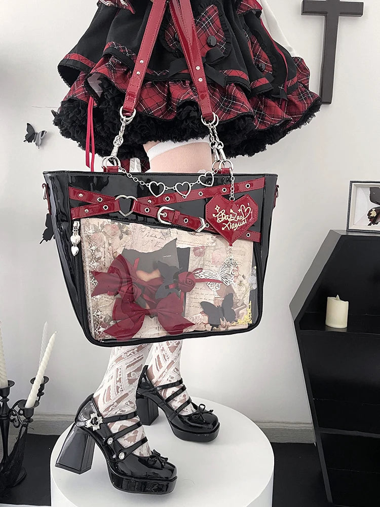 Y2K Aesthetic Underarm Ita Bag | Chic Heart-Shape DIY Display Handbag | Streetwear Girl Transparent Crossbody & Shoulder Bag Luxegan