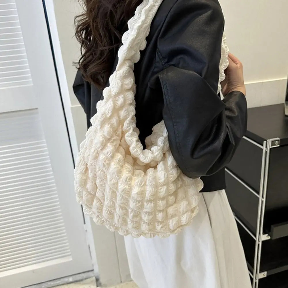 Quilted Pleated Puffer Tote Bag | Padded Shoulder Bag & Ruched Cloud Handbag Luxegan