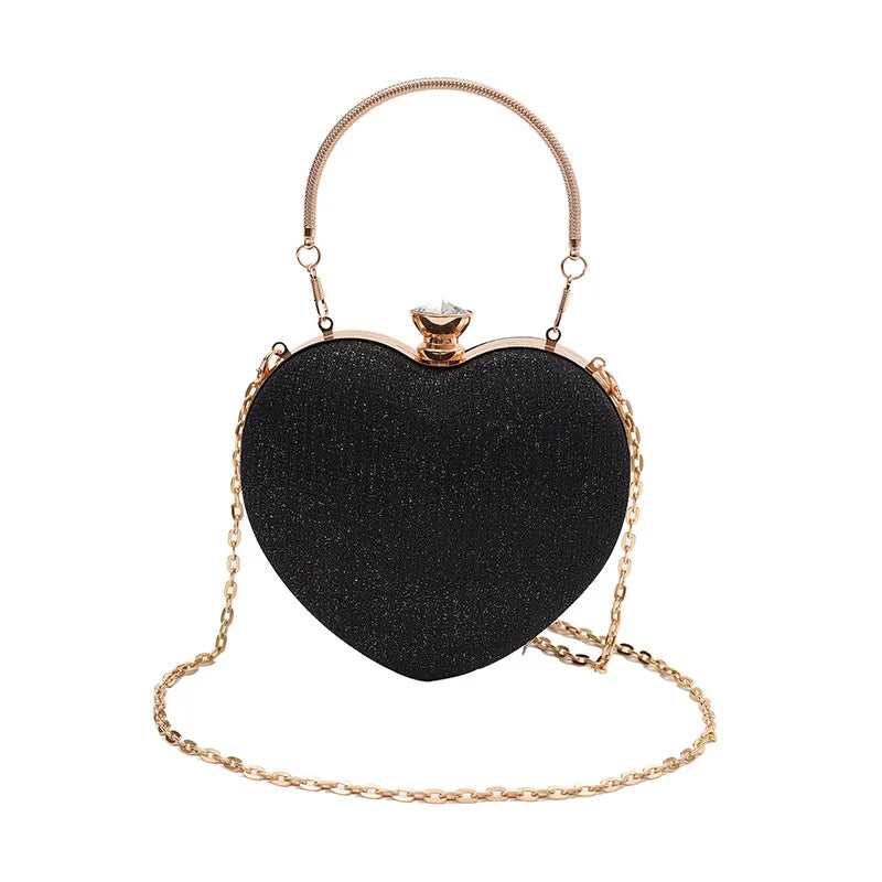 Luxury Heart-Shape Shoulder Bag for Women | Fashion Chain Strap Crossbody Bag | Faux Fur Decorated Shell Handbag for Weddings & Evening Parties Luxegan