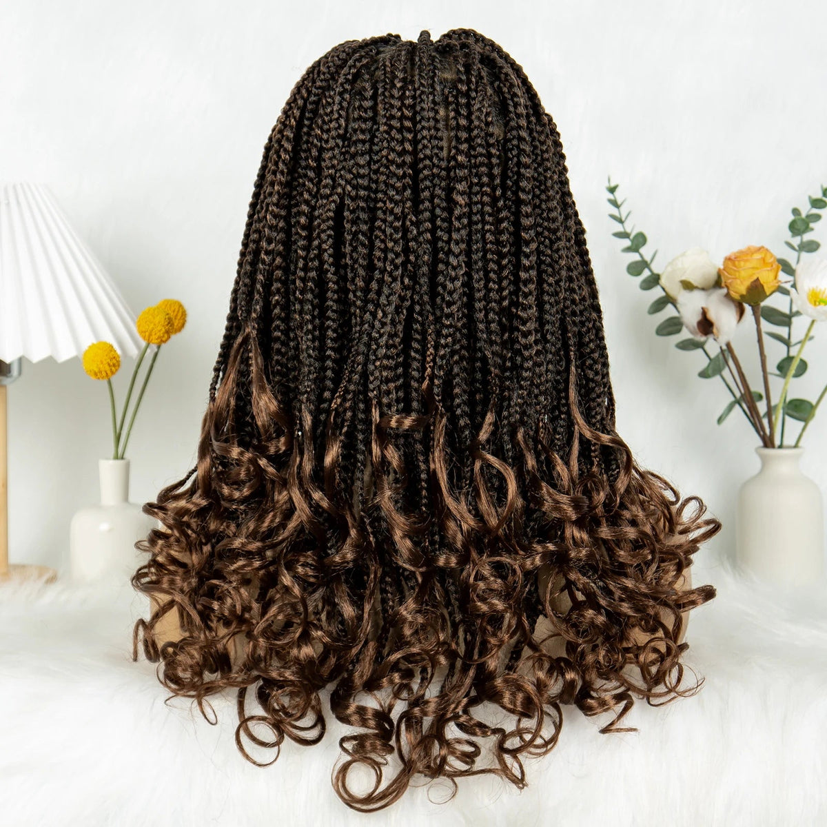 Kima Goddess Box Braided Wigs Transparent Full Lace Braided Wig French Curly Ends with Baby Hair Braided Wigs for African Women Luxegan