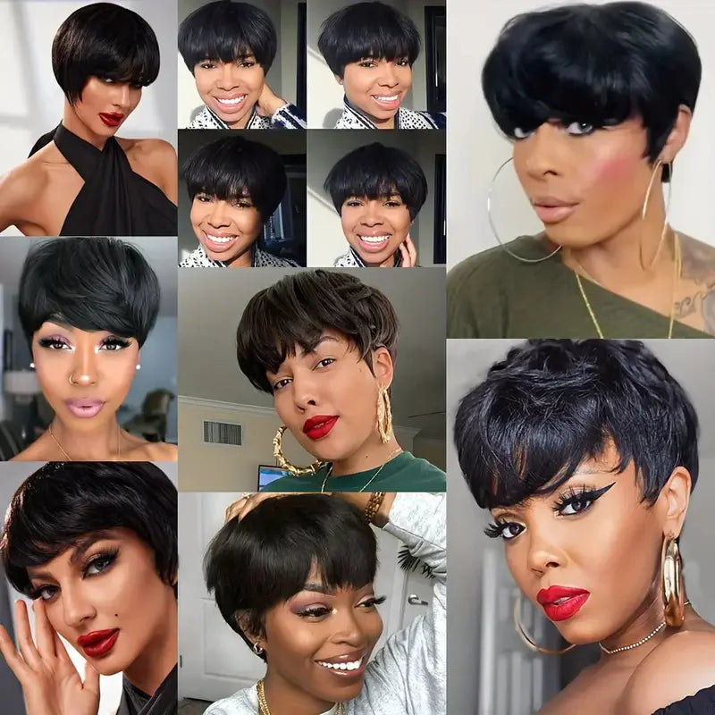 Short Pixie Cut Bob Human Hair Wig | Straight Remy Hair | Ready-to-Wear Machine Made Luxegan 
